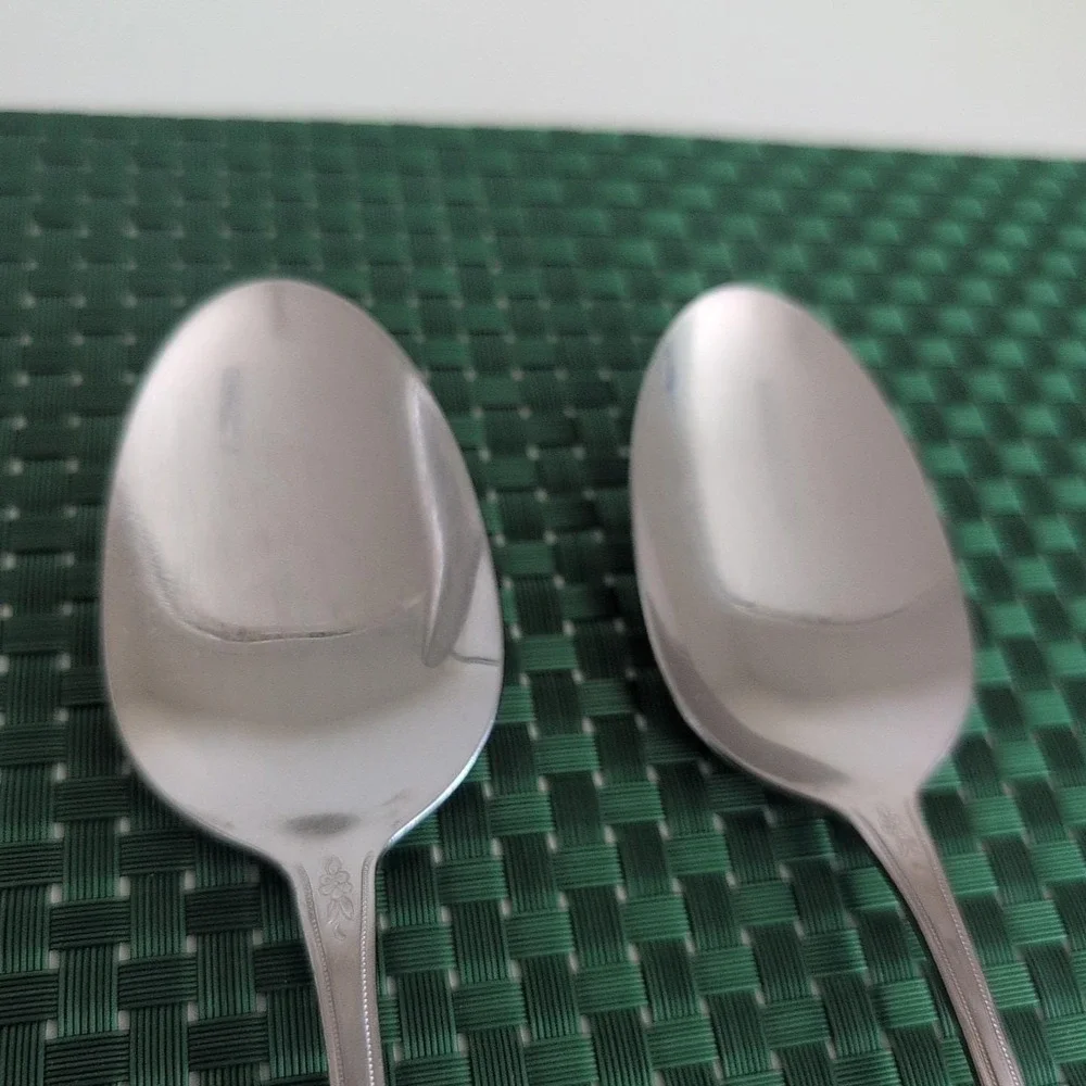 Oneida MORNING BLOSSOM Solid Serving Spoons Set Lot of 2 Stainless Burnished Vtg